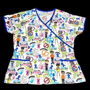 Uniform Advantage Anti Bullying Ribbon Sz XL Scrub Top Shirt Mental Health Nurse - Imagen 1 de 14