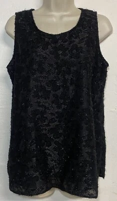 Halogen Small Tank Top Black Metallic Embellished Scoop Neck Sleeveless Blouse - Image 1 of 4