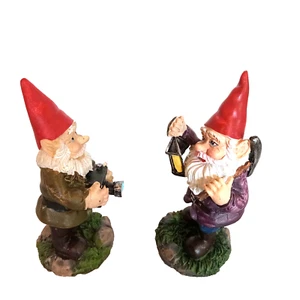 Gnomos Miniaturas Estatuillas Camara Linterna 3 1/4" Verano Jardín Estatuilla Set 2 - Imagen 1 de 8