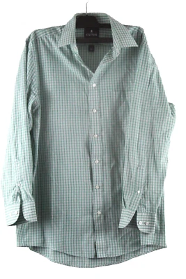 Camisa ajustada con botones de manga larga Stafford para hombre 15,5 32-33 verde a cuadros PO Foto 1 de 4