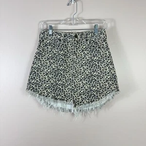 FREE PEOPLE WE THE FREE womens size 25 leopard print denim raw hem jean skirt - Picture 1 of 4
