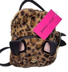 Betsey Johnson Crossbody Backpack Bag Kitsch Mini Faux Fur Leopard Earbud Case - Picture 1 of 18