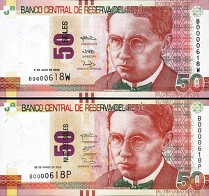 Perù 50 suole 2 pezzi MATCHING LOW serie 0000***, 2012 - 2018, UNC P-189 P-194 - Foto 1 di 4