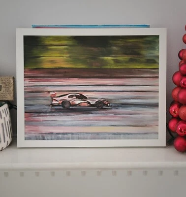 Pintura al óleo de coche de carreras pista día carreras arte automotriz original firmado Max Kravt Foto 1 de 4