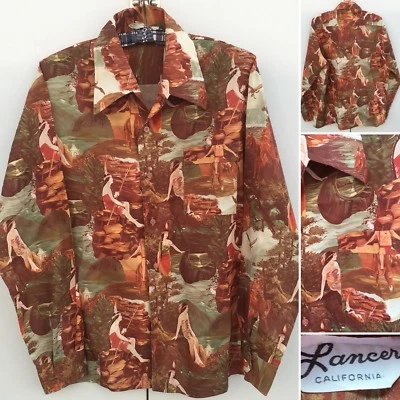 Camisa de Colección Lancer California Indio Nativo Americano Estampado por Todas Partes Años 70 Años 70 Foto 1 de 4