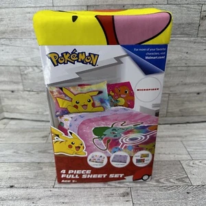 Kids Bedding Set 4-Piece Pokemon Full Size Sheet Set Pickachu Charmander - Picture 1 of 10