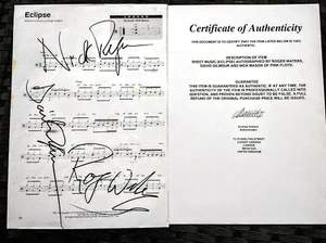 Pink Floyd Rare !! Fully Signed "Eclipse" Music Sheet 100% Genuine With COA - Bild 1 von 11
