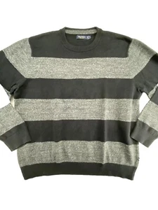 Nautica Sweater Men's X-Large Black/Gray Striped 100% Cotton Pullover Crew Neck - Picture 1 of 6