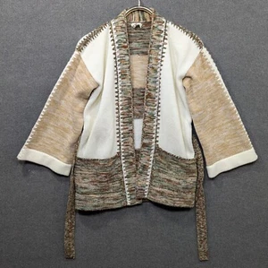 VTG Montgomery Ward Cardigan Womens Medium 70's Open Front Belted Tie Pockets - Picture 1 of 12