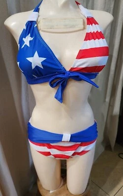 Bikini 2 piezas SwimUSA Patriótico 4 de Julio Rojo Blanco Azul Bandera Mujer Mediano Adolescente Foto 1 de 4