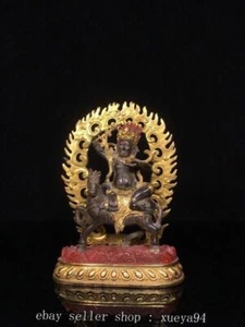 7" Old Tibet Bronze Gilt Palden Lhamo Deity Laksmi Ride Horse Buddha Statue - Picture 1 of 9
