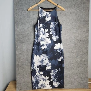 Dotti Dress Womens Size 12 Midi Sheath Blue Floral Pattern Stretchy Party Event - Picture 1 of 9