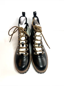 NEW A New Day Leighton Black Faux Leather Lace Up Hiking Boots Women Size 8 - Picture 1 of 14