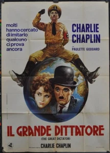 Groß Diktator R1970'S Orig 39X55 Italienische Film Poster Charlie Chaplin - Bild 1 von 4