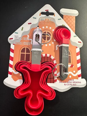 CWC Cook with Color 8 Piece Measuring Spoons and Cups Set Gingerbread Man NEW - Image 1 of 4
