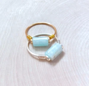 Aquamarine Ring, Handmade Wire Wrap, Gold Silver Band, March Birthstone, Clarity - Picture 1 of 6