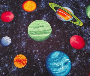 Anything Goes BTY VIP Colorful Planets & Blue White Stars on Black - Picture 1 of 3