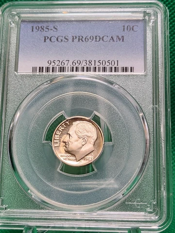 1985-S 10C Roosevelt Dime  PCGS PR69DCAM Cover