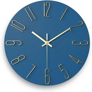 Blue Round Silent Non Ticking Preciser Modern Style Home Decor Design Wall Clock - Picture 1 of 6