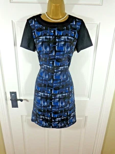 Jigsaw Blue & Black Patterned 100% SILK Lined Tunic Style Dress, UK 8, Perfect  - Picture 1 of 3