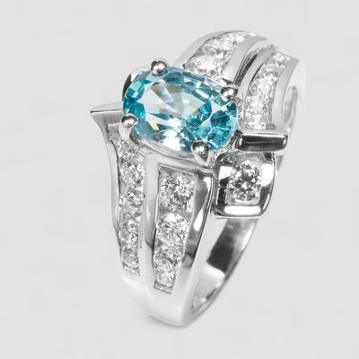 ANILLOS HECHOS A MANO PLATA ESTERLINA 925 CIRCÓN AZUL NEÓN 1,45 QUILATES ACABADO JOYERÍA FINA Foto 1 de 4