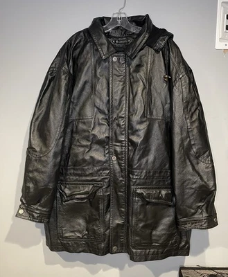 Chaqueta de cuero Wilsons vintage Parka larga capucha extraíble y forro aislante XL Foto 1 de 4