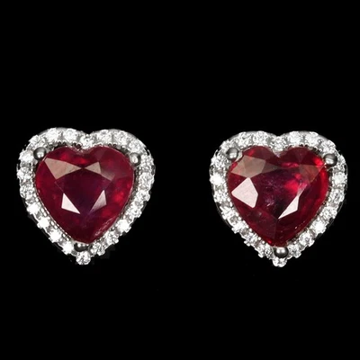 Pendientes de plata de ley 925 corazón rubí 7 mm piedras preciosas naturales joyería Foto 1 de 4