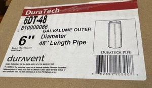 DuraTech Galvanized 6” Diameter 48” Length Chimney Pipe DuraVent 6DT-48 - Picture 1 of 2