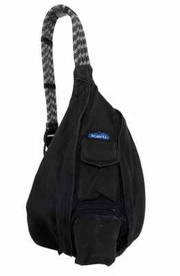 KAVU Rope Sling Bag Crossbody Shoulder Bag Black Canvas Travel Casual Pockets - Image 1 of 3