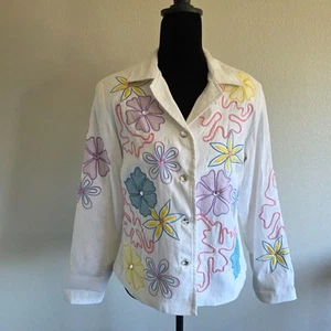Vintage Indigo Moon Jacke Artsy Floral Embroidery Lined Rhinestone Size XS - Picture 1 of 7