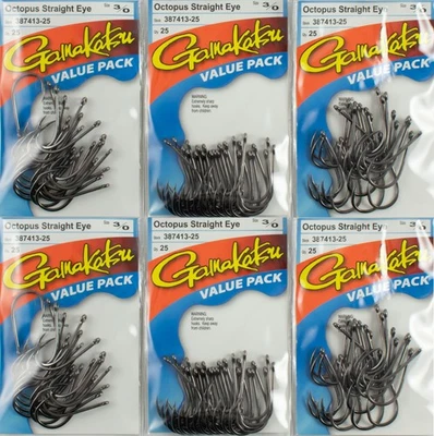 (LOTE DE 6) GAMAKATSU PULPO OJO RECTO NS GANCHO NEGRO 3/0 387413-25 K3250 Foto 1 de 2