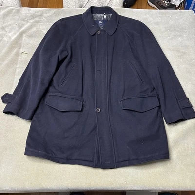 Burberry London Coat Mens Large Navy Wool Car Coat Nova Check Made in Italy - Image 1 of 4