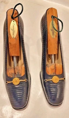 Винтажный Salvatore Ferragamo насос каблук женщин 5 1/2 D ящерица кожи + растяжители C-67 - Изображение 1 из 4