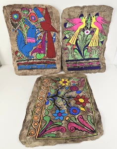 Vintage mexikanische Volkskunst Malerei auf Amate Rinde Papier 15" x 11" Menge 3 💙 - Bild 1 von 8