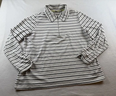 Chico's Zenergy Golf 1/4 Zip Size 3 Ruched L/S Striped Metallic Pullover - Image 1 of 4