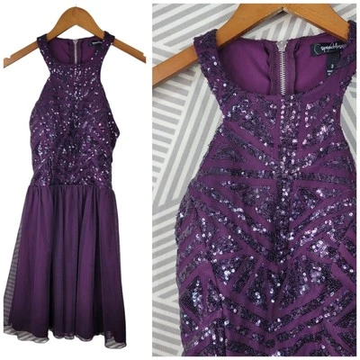 Speechless Sequin Dress Juniors Size 3 party Prom Layered mesh Purple Mini - Image 1 of 4