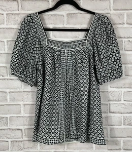 Max Studio Oberteil Damen Gr. Small schwarz elfenbeinfarben geometrisches Muster Pullover kurze Puffärmel - Bild 1 von 7