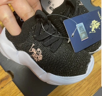 bebé niña zapatillas zapatos color NEGRO BRILLO EE.UU. polo Foto 1 de 3