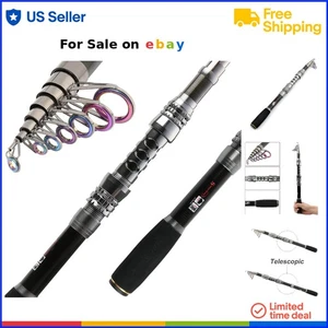 Fishing Rod Reel Combo Carbon Fiber Telescopic 5.91Ft Travel Saltwater Freshw... - Picture 1 of 9