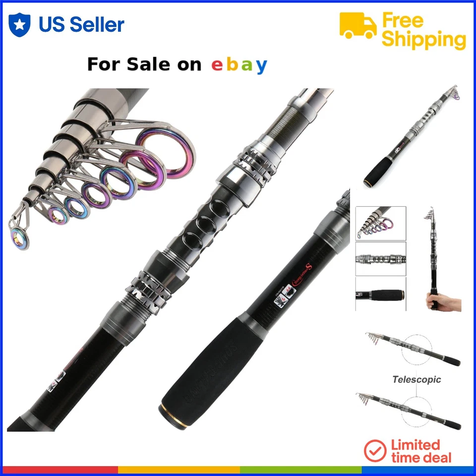 Fishing Rod Reel Combo Carbon Fiber Telescopic 5.91Ft Travel Saltwater Freshw... - Image 1 of 4