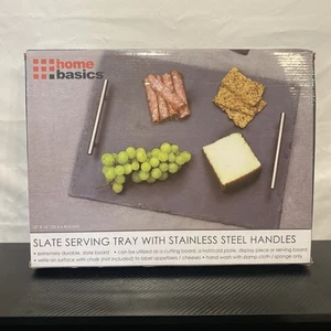 Slate Serving Tray With Stainless Steel Handles - Picture 1 of 5