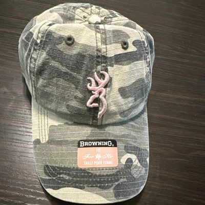 New Browning Cap Fit For Her Camo Pink Woodland Hat Leather Strap 308121411 - Image 1 of 3