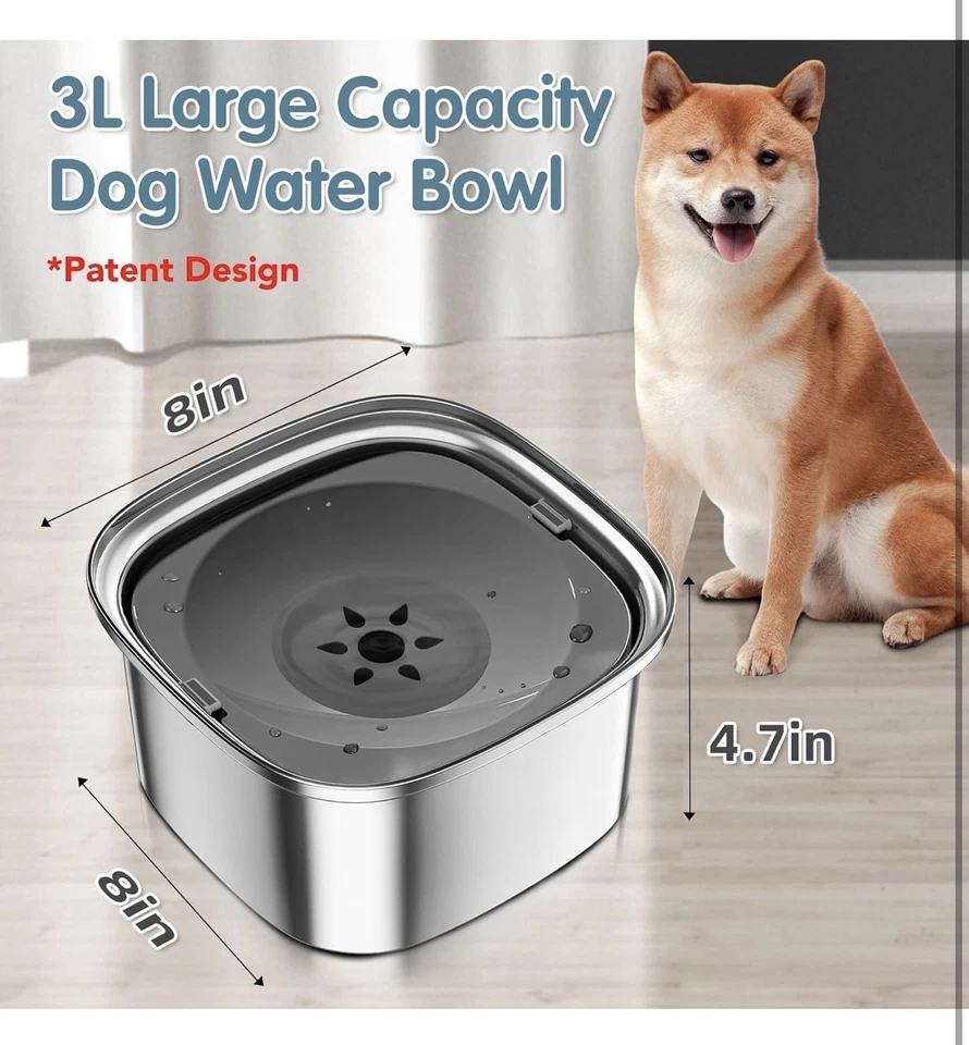 3L Dog Water Bowl 101oz No Spill Dog Bowl Large Capacity Spill Proof Slow Water - Image 1 of 4