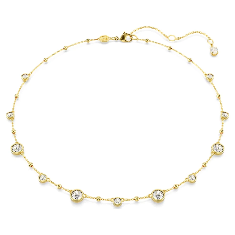 100 SWAROVSKI Gold White Crystals Bead Scattered Imber Necklace 5680090