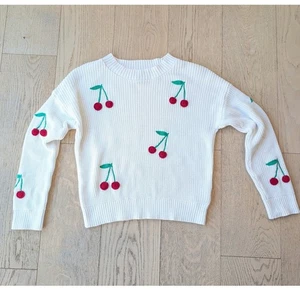 Anthropologie Cynthia Rowley Damen creme Kirsche bestickt Strick Pullover Oberteil M - Bild 1 von 7