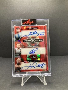 Leaf Sports Heroes Triple Auto Lionel Messi, Stephen Curry Floyd Mayweather 1/1 - Picture 1 of 2