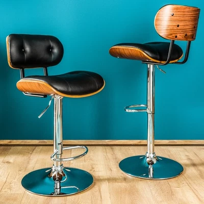 Retro Barhocker CLASSICO - 115cm - schwarz - Walnussholz - Kunstleder - Lehne - Bild 1 von 4