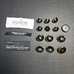 Baumler Gold Trim Black Enamel Replacement Buttons Set Vitale Barberis Canonico - Picture 1 of 5