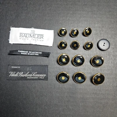Baumler Gold Trim Black Enamel Replacement Buttons Set Vitale Barberis Canonico - Image 1 of 4