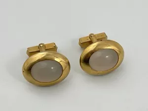Vintage Anson Cuff Links Gold Tone White Lucite Faux Moonstone Oval Cabochons - Picture 1 of 5